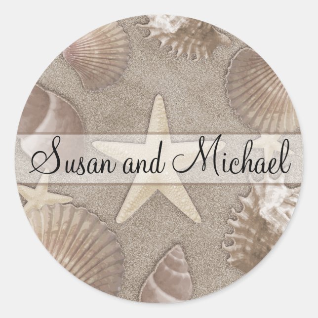 Customisable Starfish Wedding Stickers (Front)