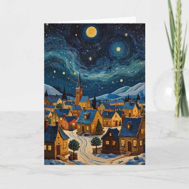 Customisable Starry Night Art Christmas Card (Front)