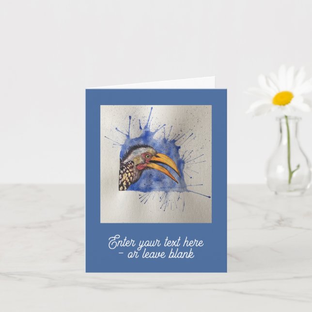 Customisable Startled Hornbill Greetings Card (Small Plant)