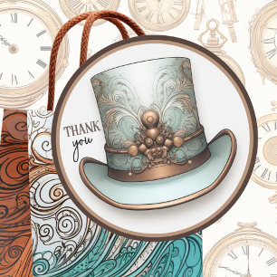 Customisable Steampunk Aqua and Copper Top Hat Classic Round Sticker