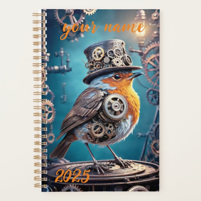 Customisable - "Steampunk Robin" Planner (Front)