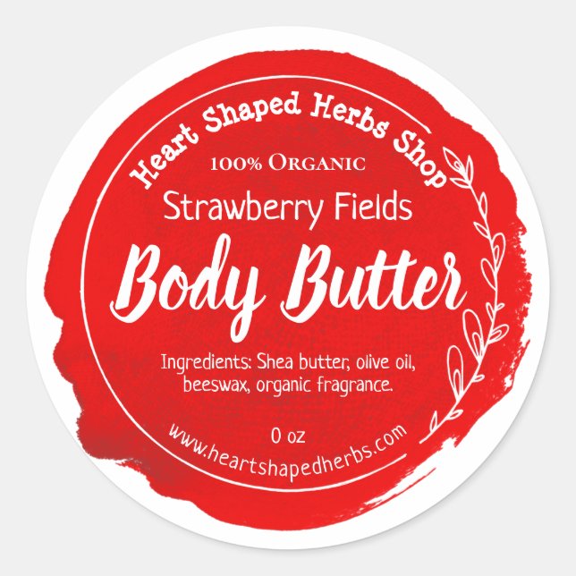 Customisable Strawberry Body Butter Label Handmade (Front)