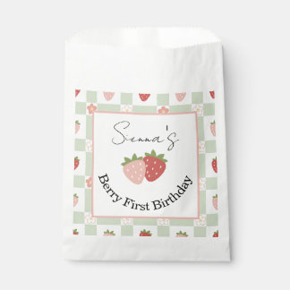 Customisable Strawberry Gingham First Birthday Favour Bags