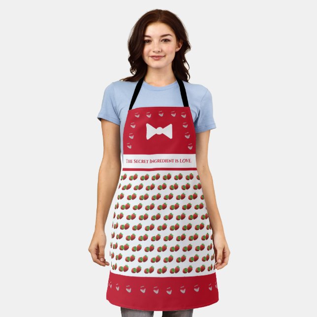 Customisable Strawberry Patterned Apron (Worn)