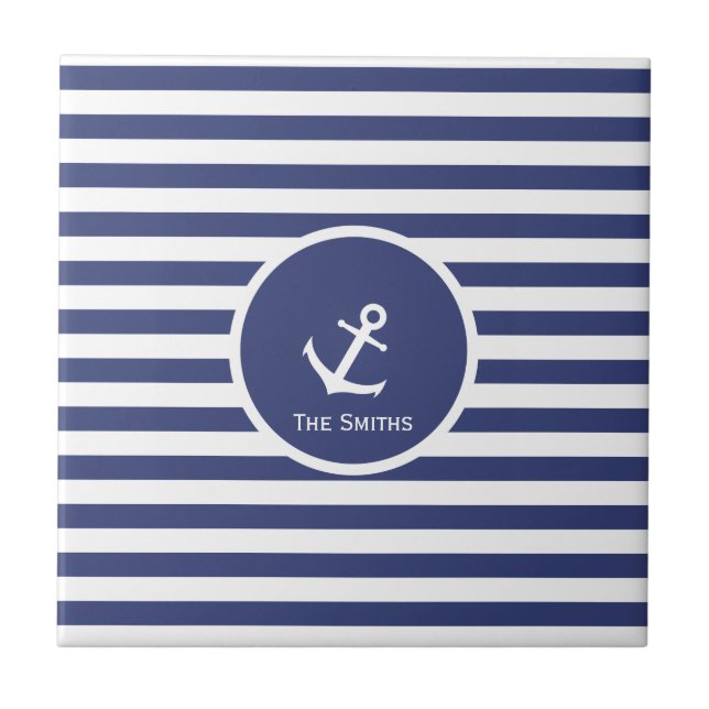Customisable Striped Nautical Anchor Tile (Front)