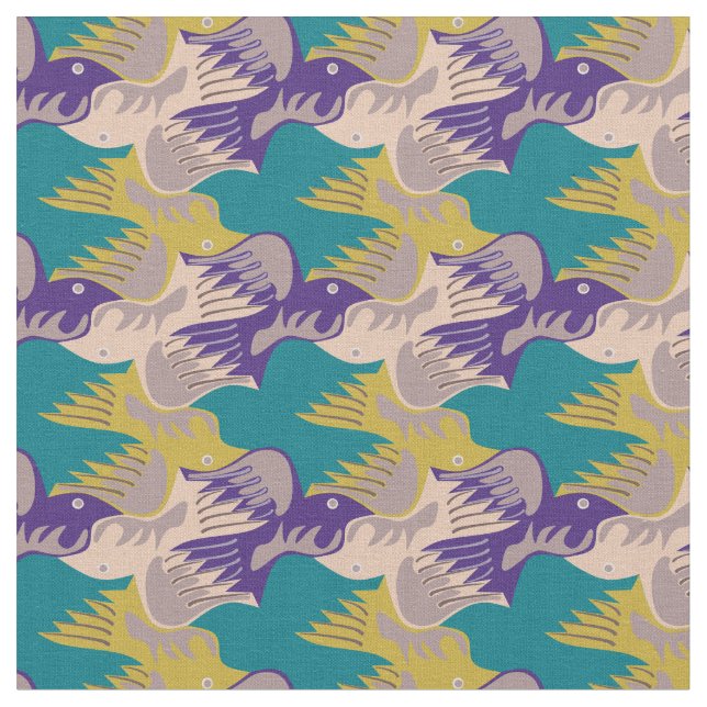 Customisable Stylised Birds Tesselation Fabric (Close Up)