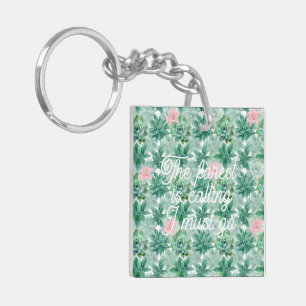 Customisable succulent pink lily botanical pattern key ring