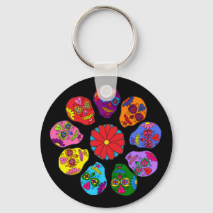 Customisable Sugar Skull Flower Key Ring