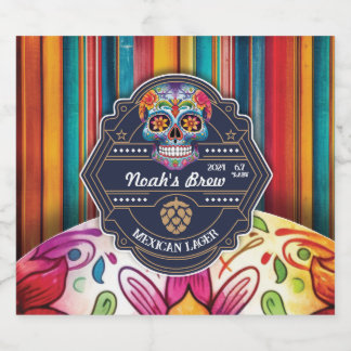 Customisable Sugar Skull Mexican Themed Beer Label