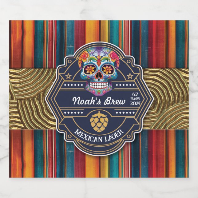 Customisable Sugar Skull Mexican Themed Beer Label (Single Label)