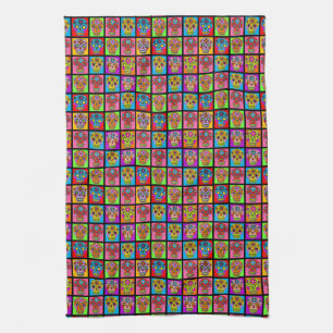 Customisable Sugar Skull Squares Tea Towel