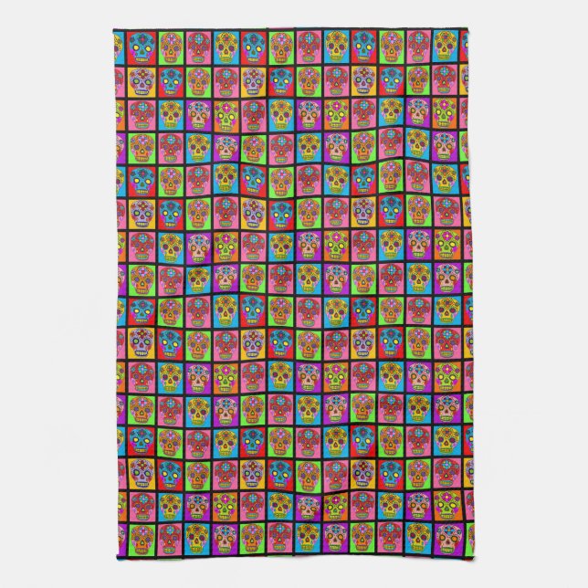 Customisable Sugar Skull Squares Tea Towel (Vertical)