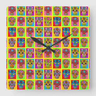 Customisable Sugar Skulls Square Wall Clock