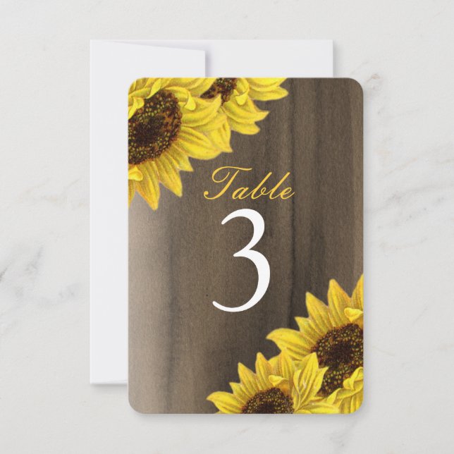 Customisable Sunflower Table Number Cards (Front)