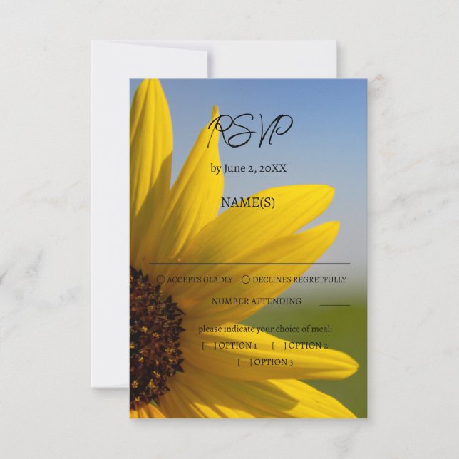 Customisable Sunflower Wedding RSVP Cards (Front)