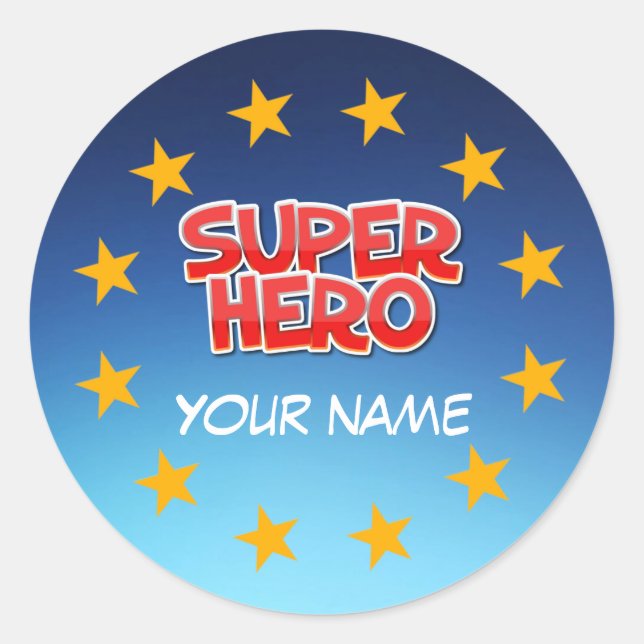 Customisable super hero classic round sticker (Front)