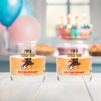 Customisable Superhero Dad Twins Fathers Day Whiskey Glass