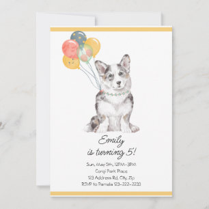 Customisable Sweet Corgi Birthday Balloons Invitation