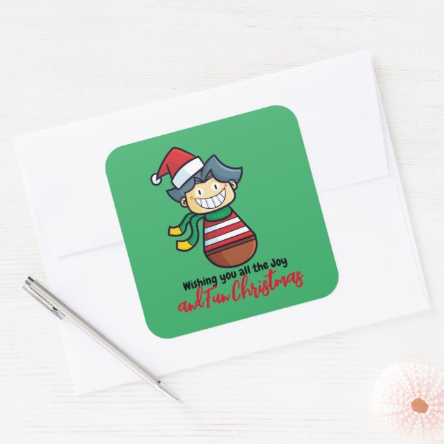 Customisable Sweet & Fun Christmas Square Sticker (Envelope)