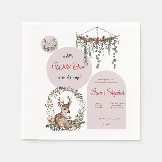 Customisable Sweet Little Deer Theme Baby Shower Napkin (Front)