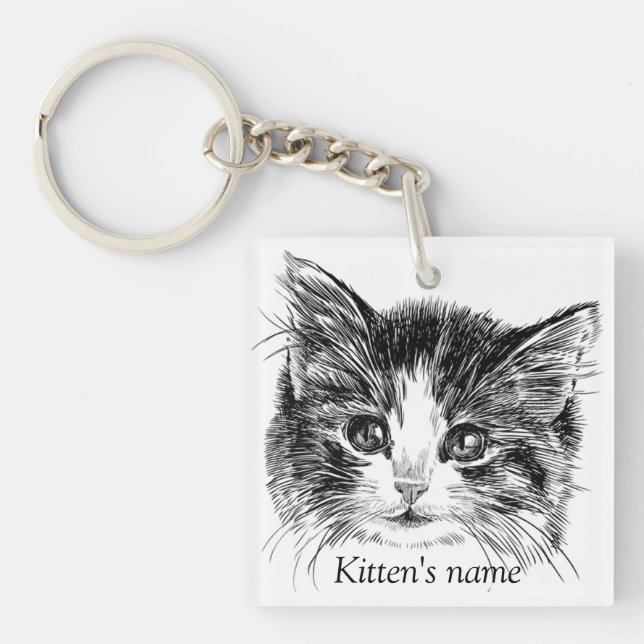 Customisable Sweet little Kitten Key Ring (Front)