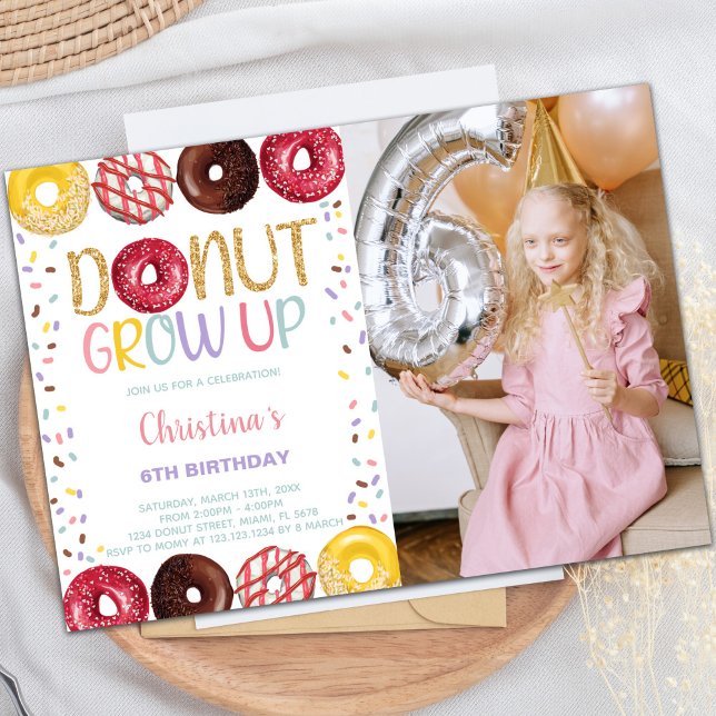 Customisable Sweet Party Invitations for Kids (Yellow Donut Birthday Invitations w photo)