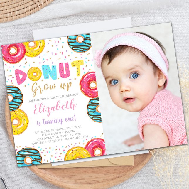 Customisable Sweet Party Invitations for Kids (Yellow Green Donut Birthday Invitations photo)