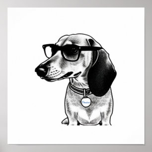 Customisable Tag Cute Dachshund with Glasses Poste Poster