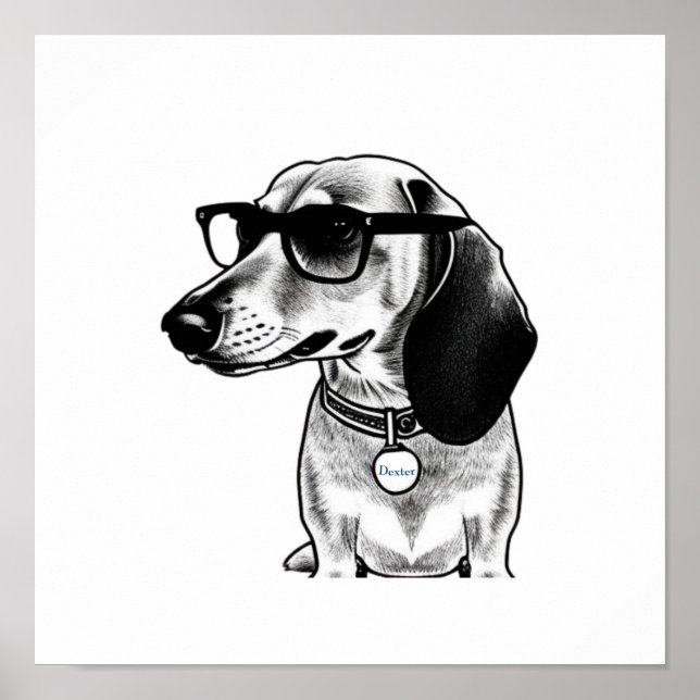 Customisable Tag Cute Dachshund with Glasses Poste Poster (Front)