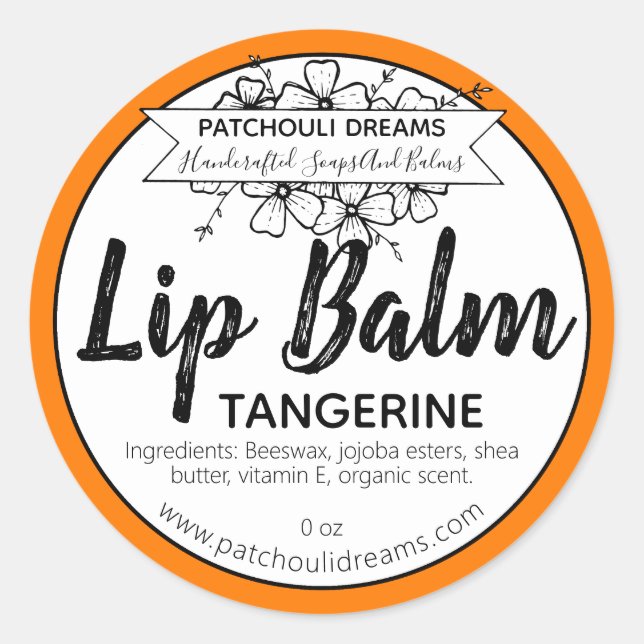 Customisable Tangerine Lip Balm Label Handmade (Front)