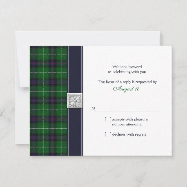 Customisable Tartan Celtic Wedding Reply Card (Front)