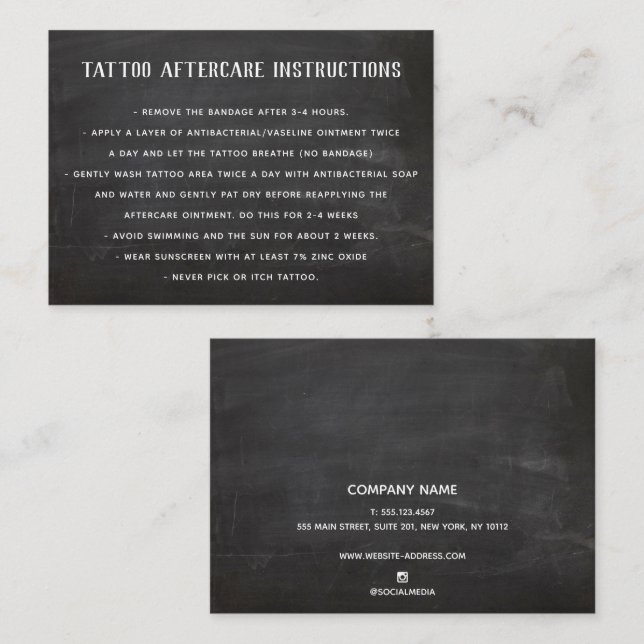 Customisable Tattoo Aftercare Instructions  Black  Business Card (Front/Back)