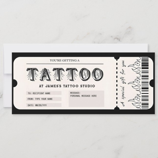 Customisable tattoo Gift Certificate Card Voucher (Front)