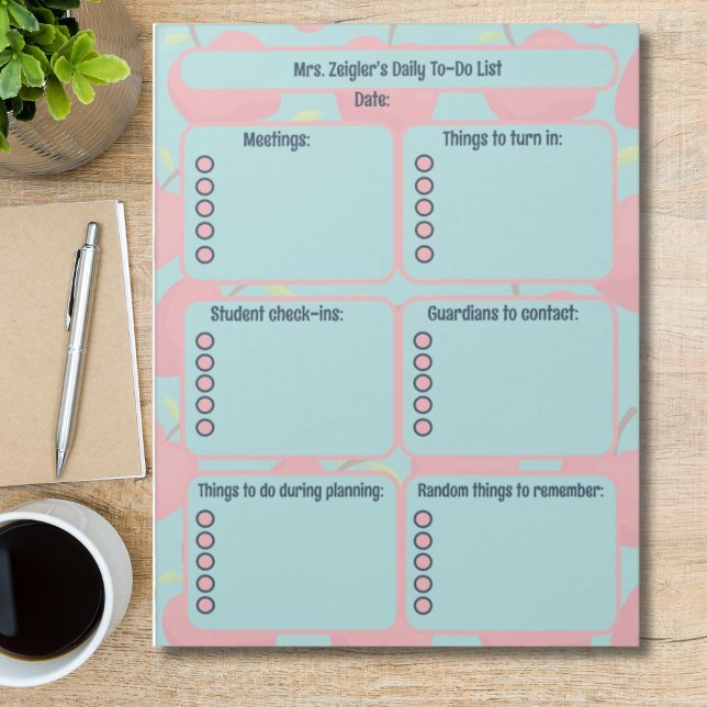 Customisable Teacher Daily To-Do List Notepad (Personalized teacher notepad, teacher to-do list to achieve all your goals!)