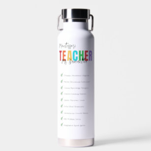 Customisable Teacher Funny Checklist Colourful   Water Bottle