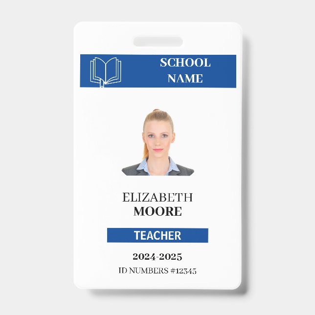 Customisable Teacher & Student ID Card Template Badge (Front)