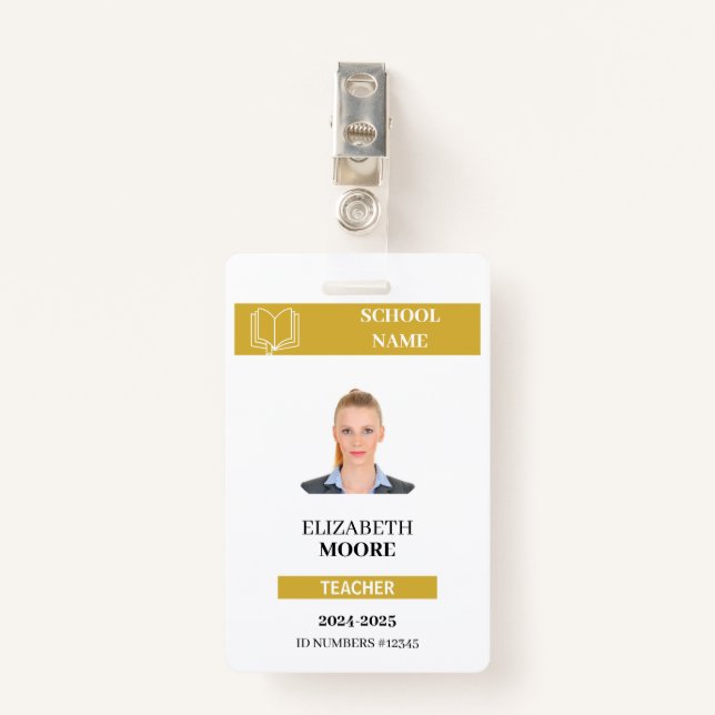 Customisable Teacher & Student ID Card Template ID Badge (Front with Clip)