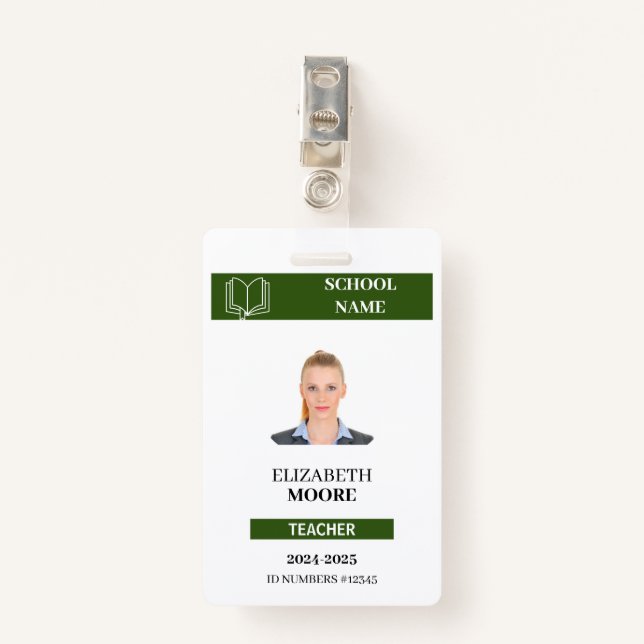 Customisable Teacher & Student ID Card Template ID Badge (Front with Clip)