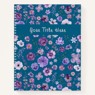 Customisable Teal Floral Pattern Botanical Notebook