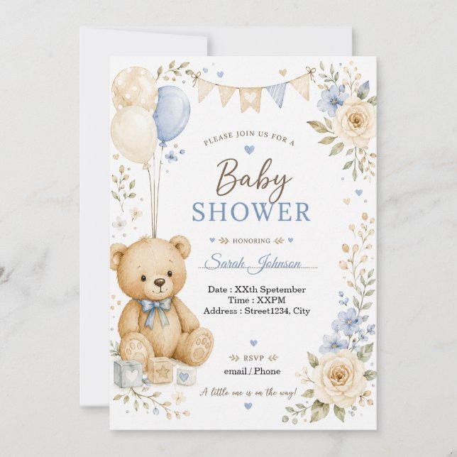 Customisable Teddy Bear Baby Shower Invitation  (Front)