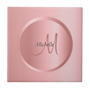 Customisable Template Rose Gold Monogram Elegant Tile