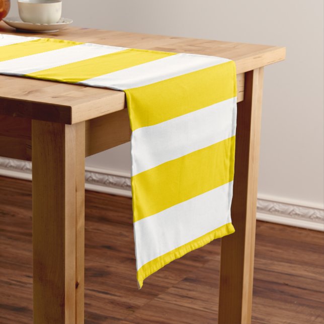 Customisable Template Yellow White Stripes Modern Short Table Runner (In Situ)