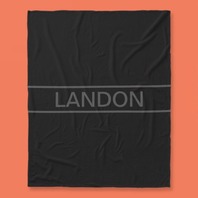 Customisable Text | Bold Modern Black & Dark Grey Fleece Blanket (Creator Uploaded)