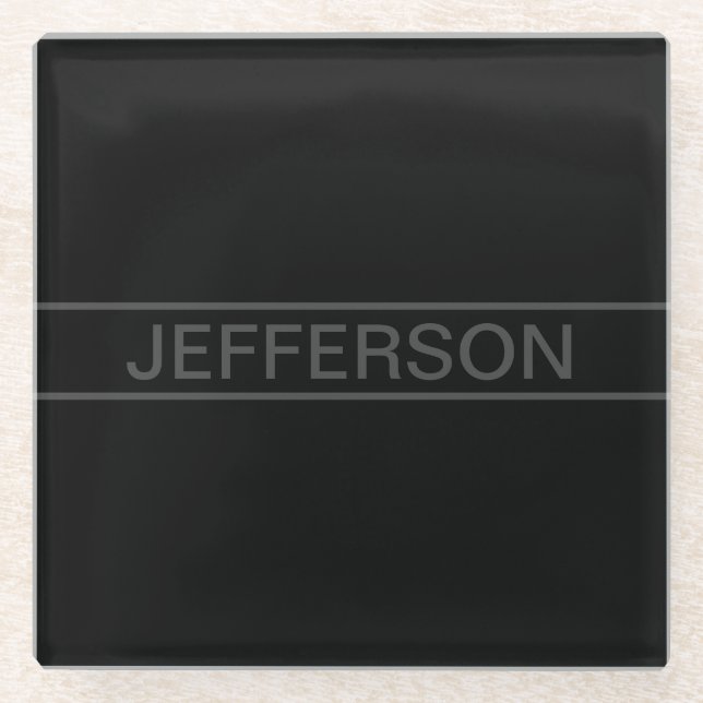 Customisable Text | Bold Modern Black & Dark Grey Glass Coaster (Front)