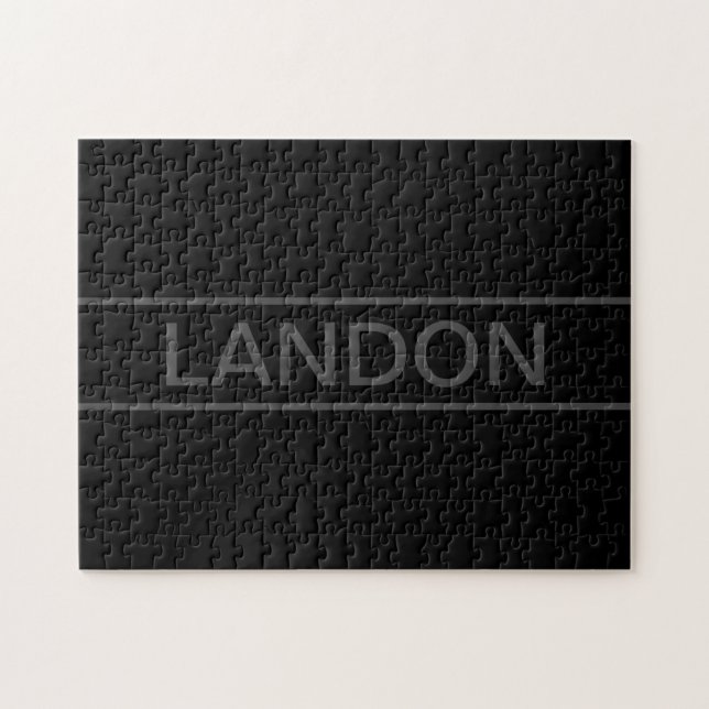 Customisable Text | Bold Modern Black & Dark Grey Jigsaw Puzzle (Horizontal)