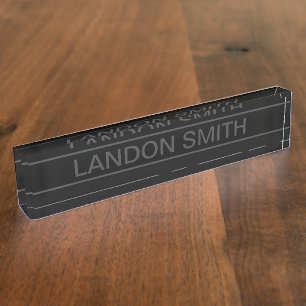 Customisable Text Bold Modern Black & Dark Grey Nameplate