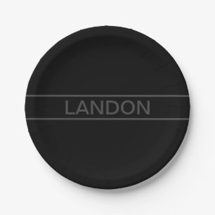 Customisable Text Bold Modern Black & Dark Grey Paper Plate
