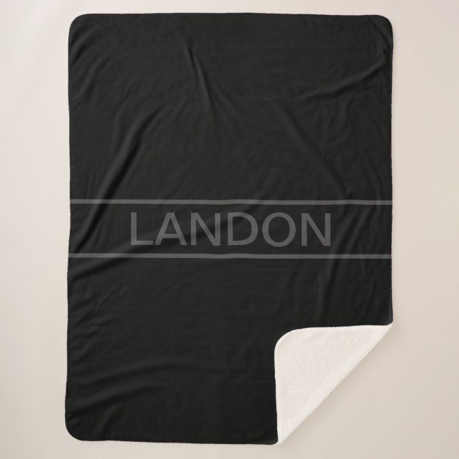 Customisable Text | Bold Modern Black & Dark Grey Sherpa Blanket (Front)
