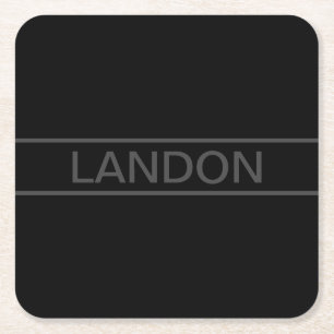 Customisable Text   Bold Modern Black & Dark Grey Square Paper Coaster