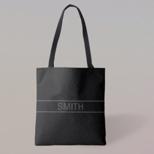 Customisable Text   Bold Modern Black & Dark Grey Tote Bag